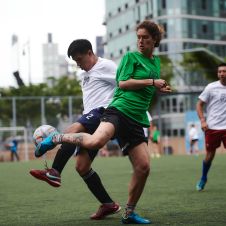 Soccer players in action.